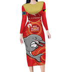 Custom NRL Dolphins NAIDOC Week Long Sleeve Bodycon Dress Keep The Fire Burning Indigenous Art