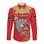 Custom NRL Dolphins NAIDOC Week Long Sleeve Button Shirt Keep The Fire Burning Indigenous Art