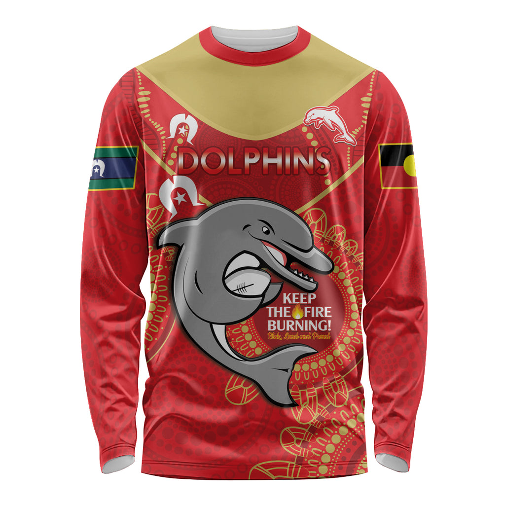 Custom NRL Dolphins NAIDOC Week Long Sleeve Shirt Keep The Fire Burning Indigenous Art