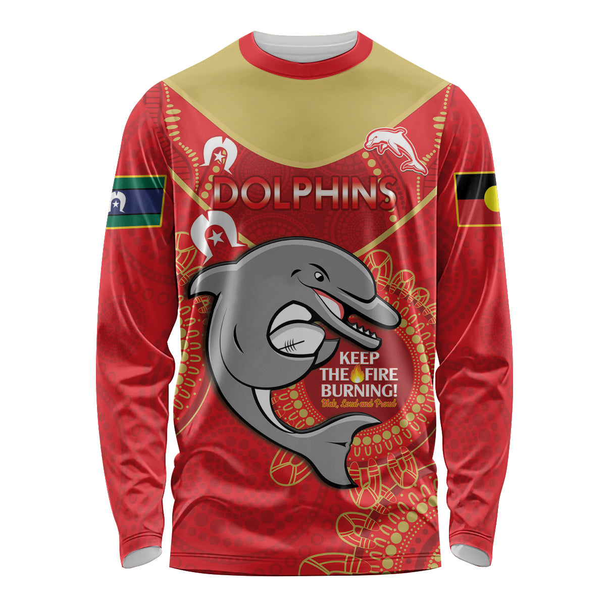 Custom NRL Dolphins NAIDOC Week Long Sleeve Shirt Keep The Fire Burning Indigenous Art
