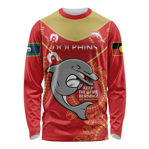 Custom NRL Dolphins NAIDOC Week Long Sleeve Shirt Keep The Fire Burning Indigenous Art