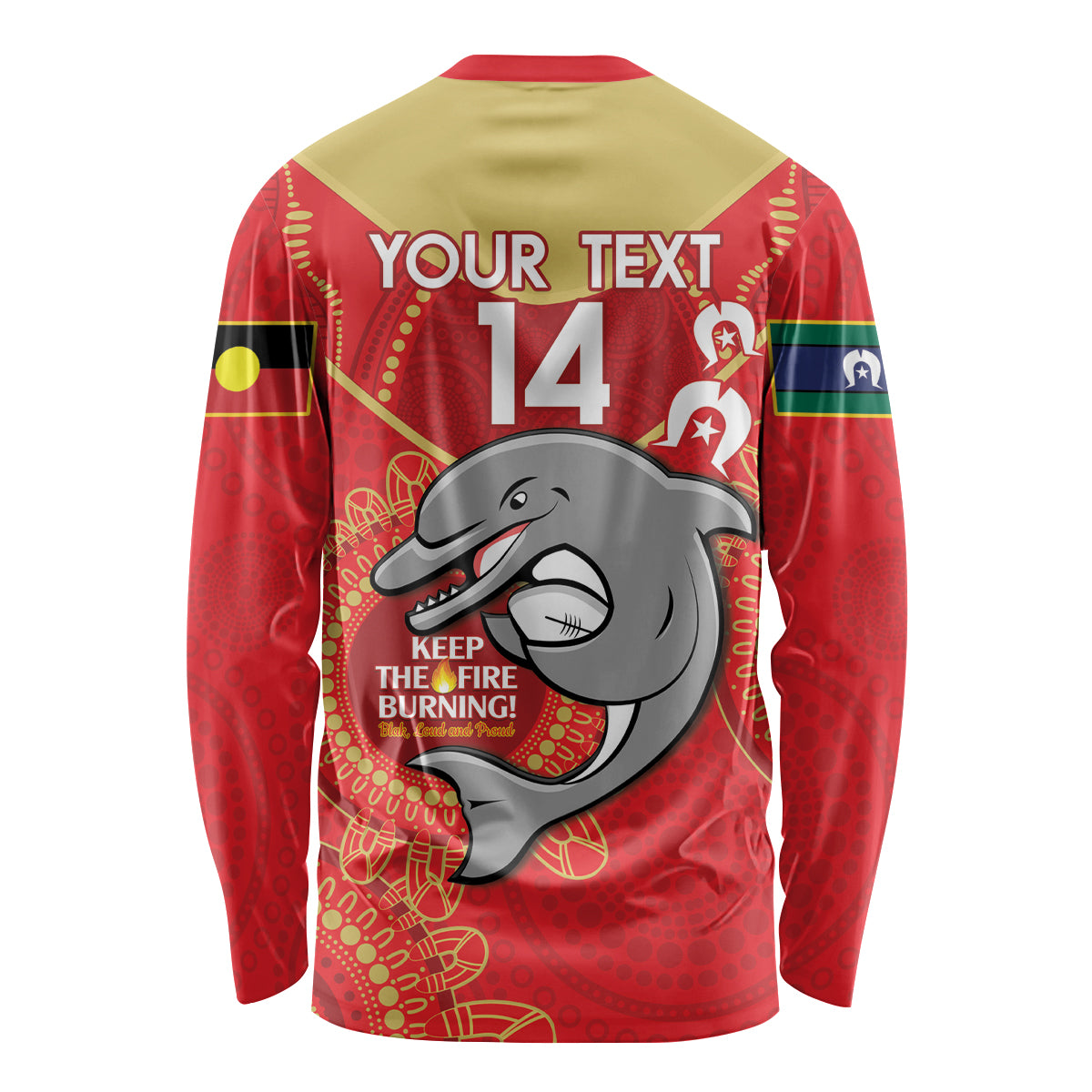 Custom NRL Dolphins NAIDOC Week Long Sleeve Shirt Keep The Fire Burning Indigenous Art