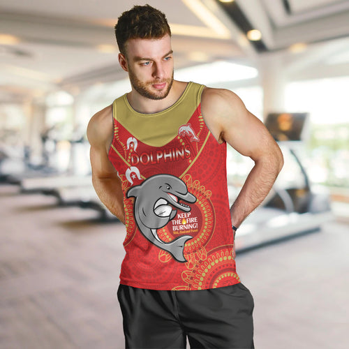 Custom NRL Dolphins NAIDOC Week Men Tank Top Keep The Fire Burning Indigenous Art