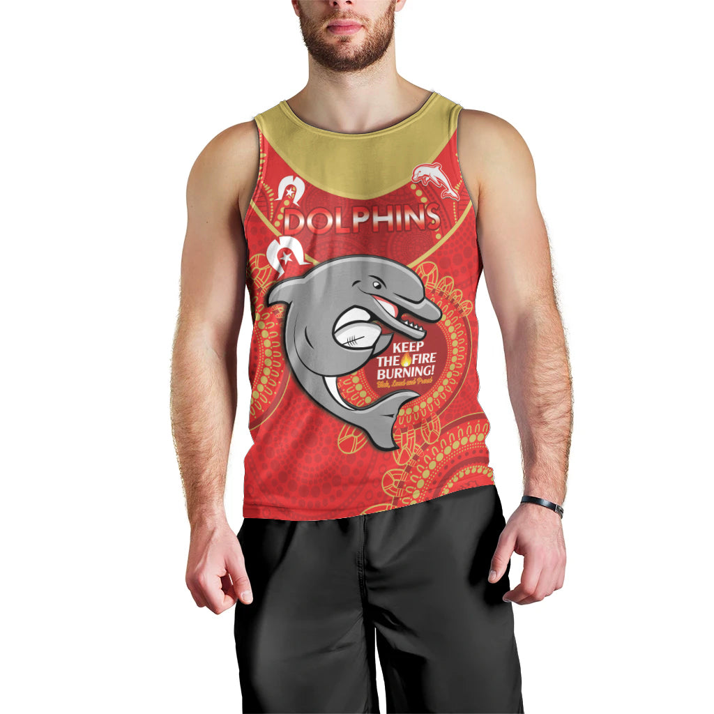 Custom NRL Dolphins NAIDOC Week Men Tank Top Keep The Fire Burning Indigenous Art