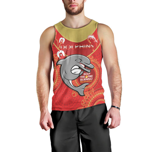 Custom NRL Dolphins NAIDOC Week Men Tank Top Keep The Fire Burning Indigenous Art