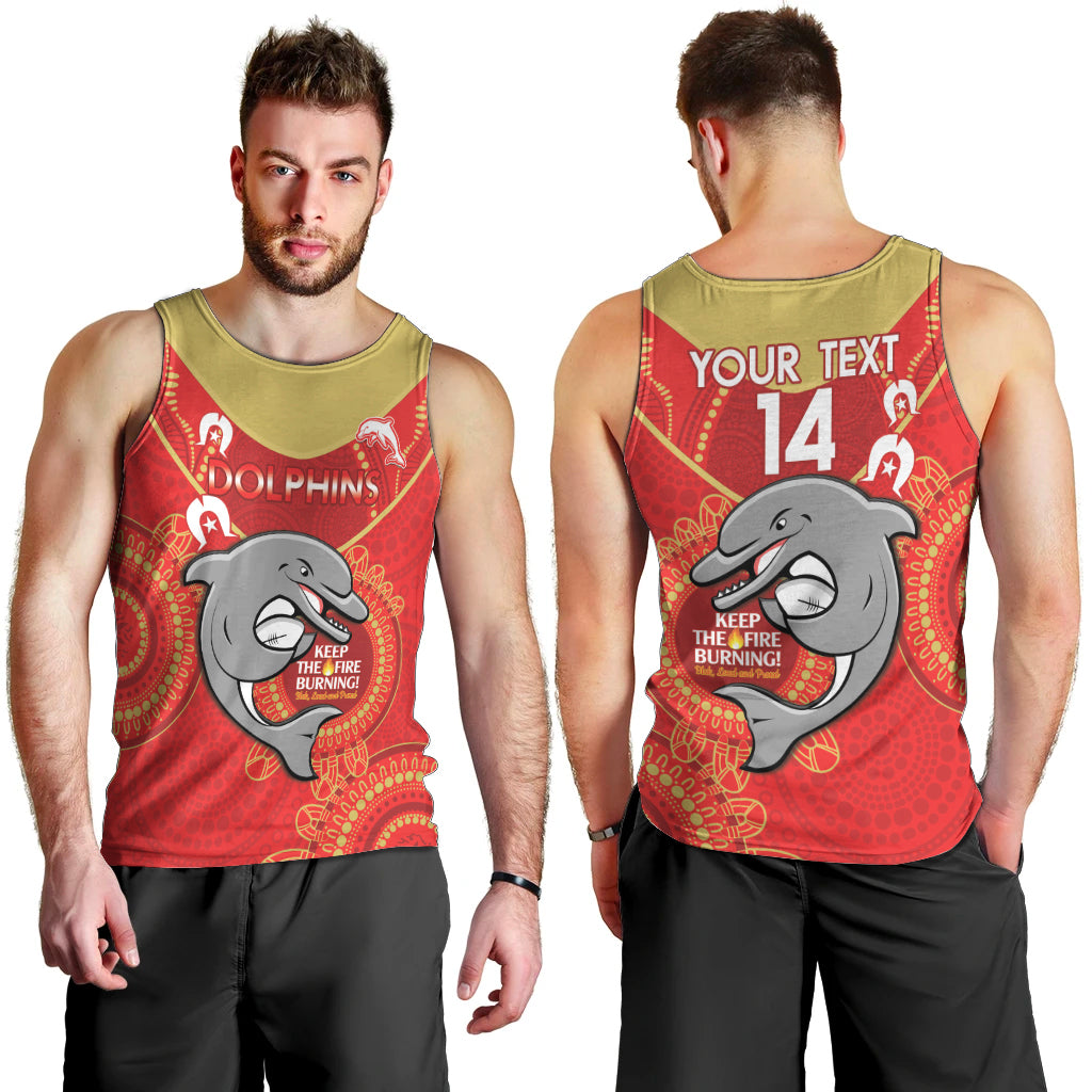 Custom NRL Dolphins NAIDOC Week Men Tank Top Keep The Fire Burning Indigenous Art