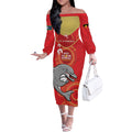 Custom NRL Dolphins NAIDOC Week Off The Shoulder Long Sleeve Dress Keep The Fire Burning Indigenous Art