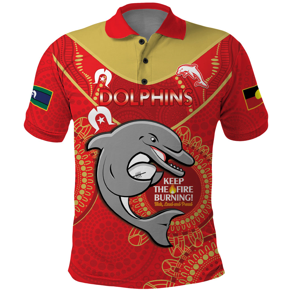 Custom NRL Dolphins NAIDOC Week Polo Shirt Keep The Fire Burning Indigenous Art