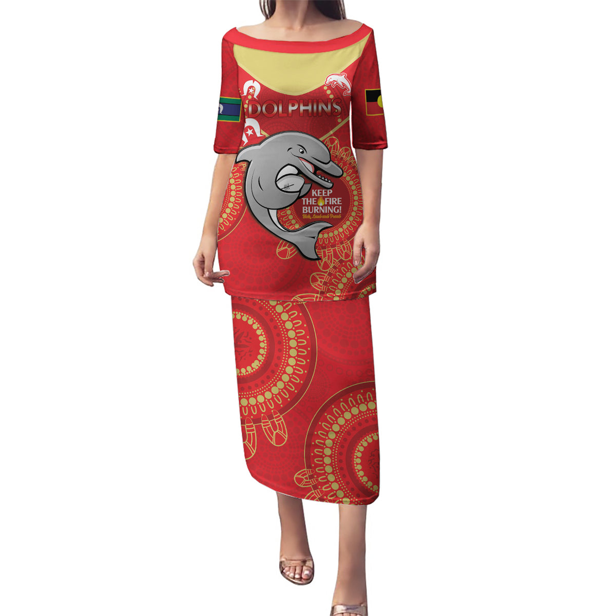 Custom NRL Dolphins NAIDOC Week Puletasi Keep The Fire Burning Indigenous Art
