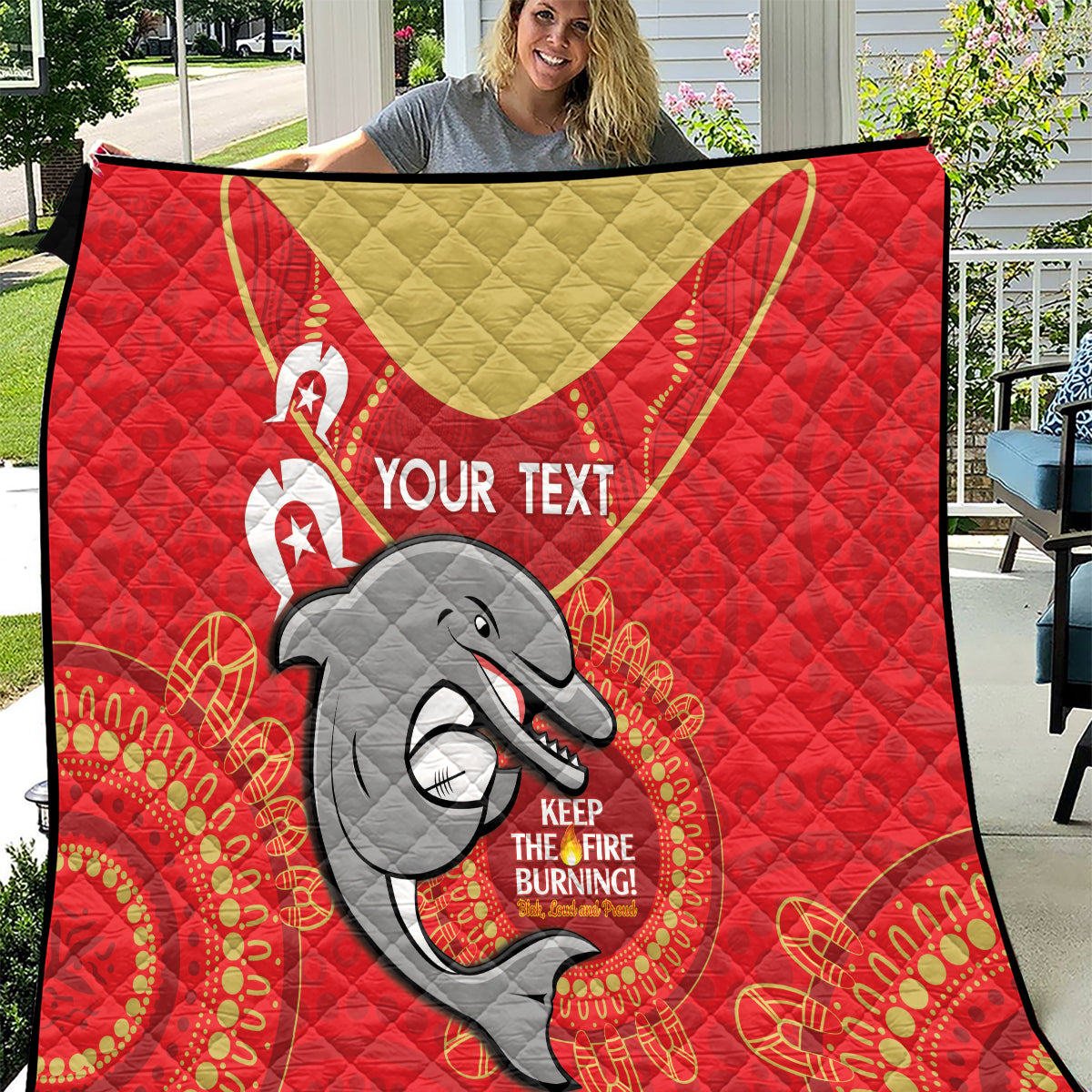 Custom NRL Dolphins NAIDOC Week Quilt Keep The Fire Burning Indigenous Art
