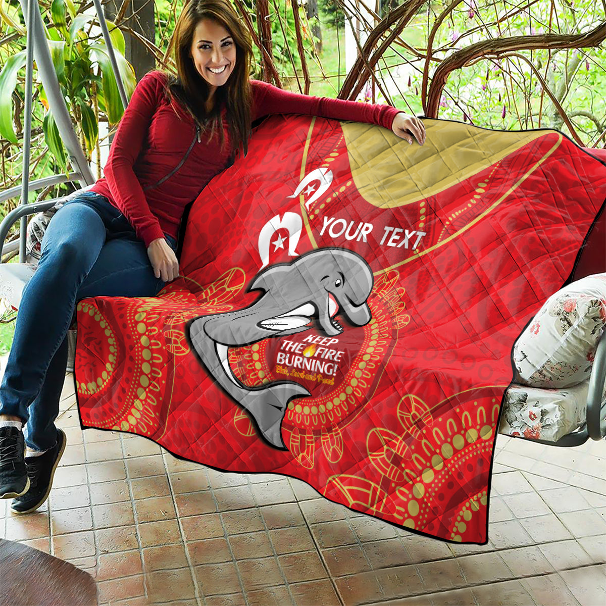 Custom NRL Dolphins NAIDOC Week Quilt Keep The Fire Burning Indigenous Art
