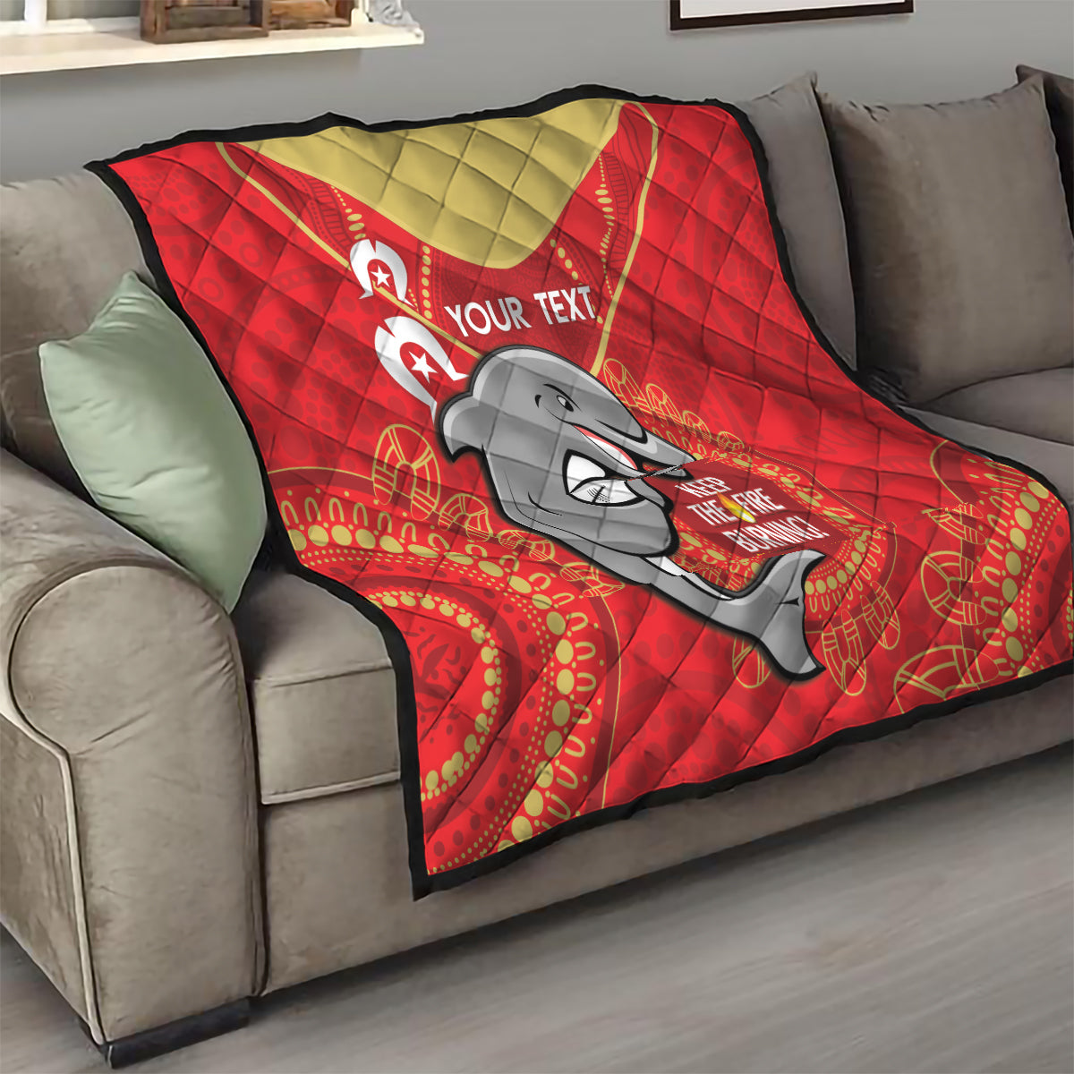Custom NRL Dolphins NAIDOC Week Quilt Keep The Fire Burning Indigenous Art