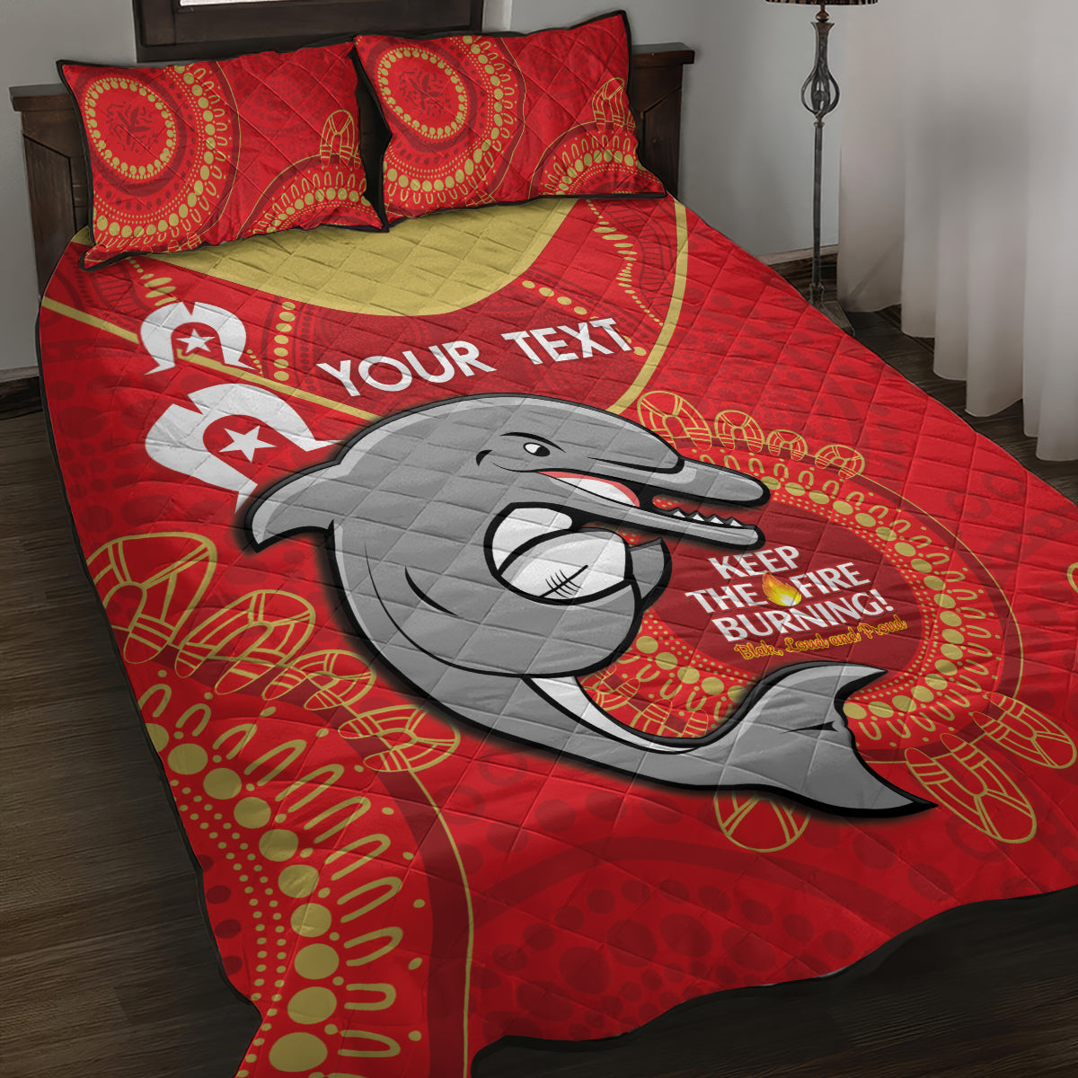 Custom NRL Dolphins NAIDOC Week Quilt Bed Set Keep The Fire Burning Indigenous Art