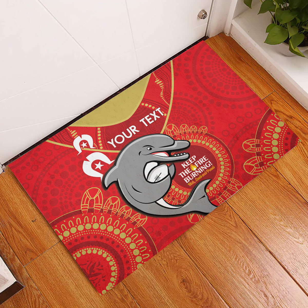 Custom NRL Dolphins NAIDOC Week Rubber Doormat Keep The Fire Burning Indigenous Art