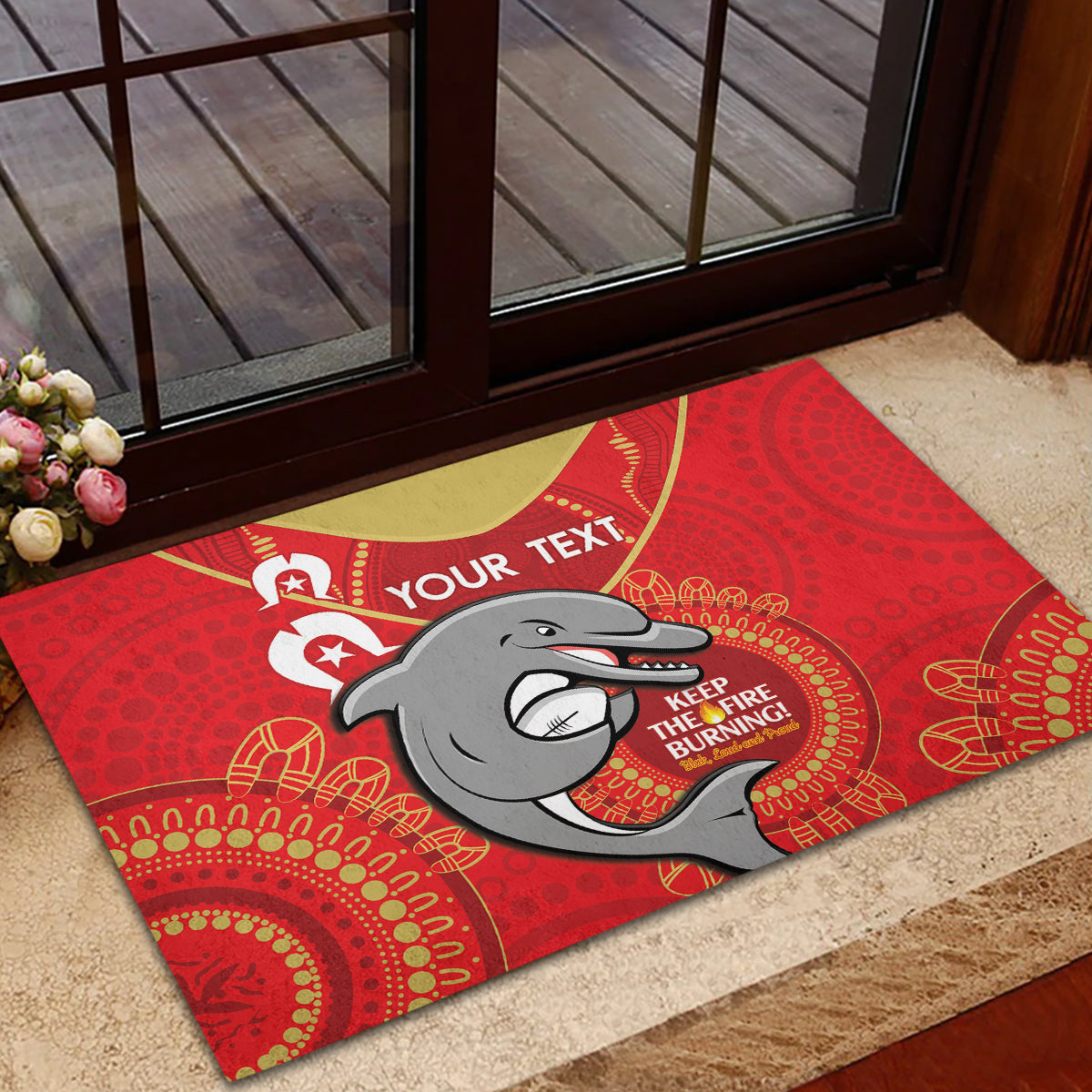 Custom NRL Dolphins NAIDOC Week Rubber Doormat Keep The Fire Burning Indigenous Art