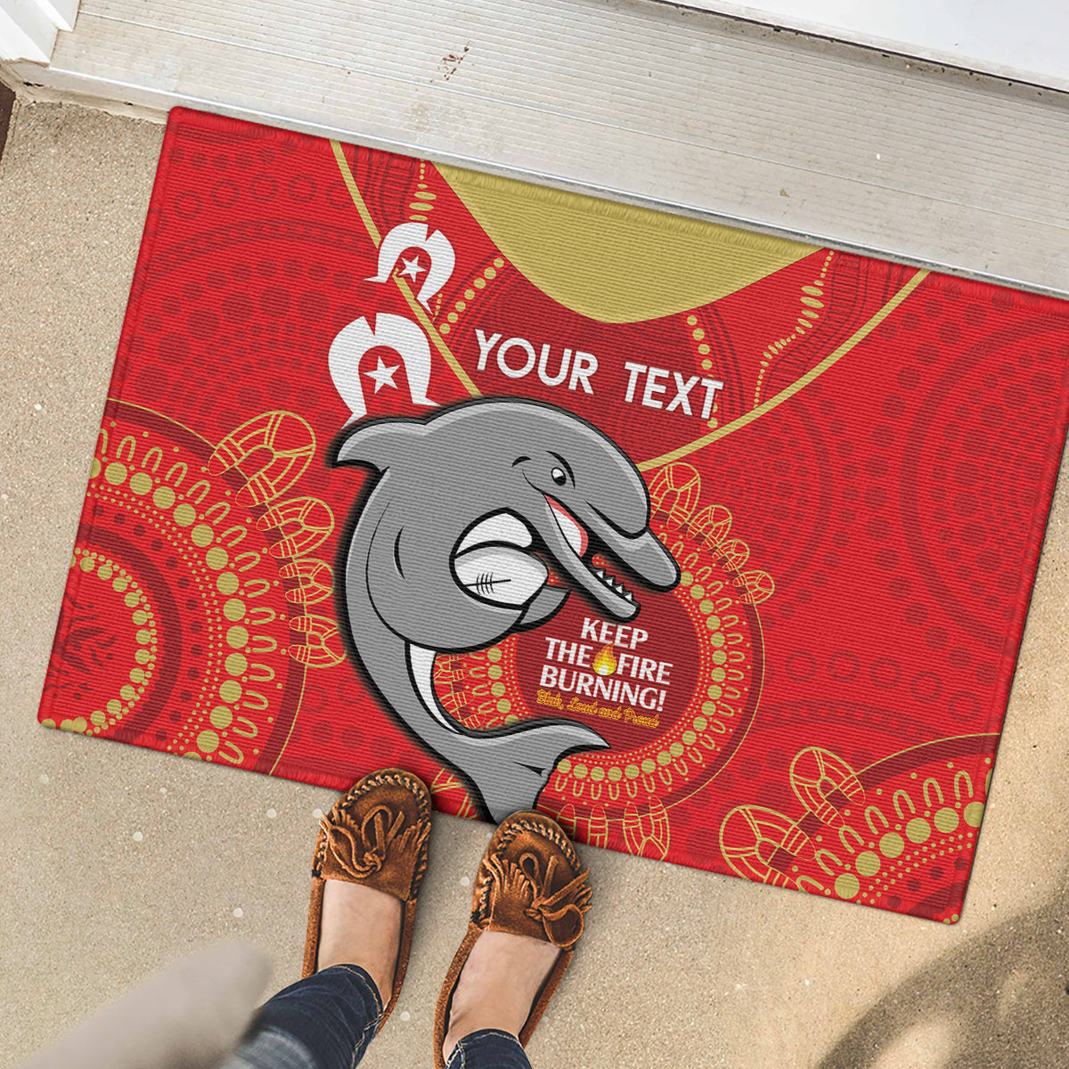 Custom NRL Dolphins NAIDOC Week Rubber Doormat Keep The Fire Burning Indigenous Art