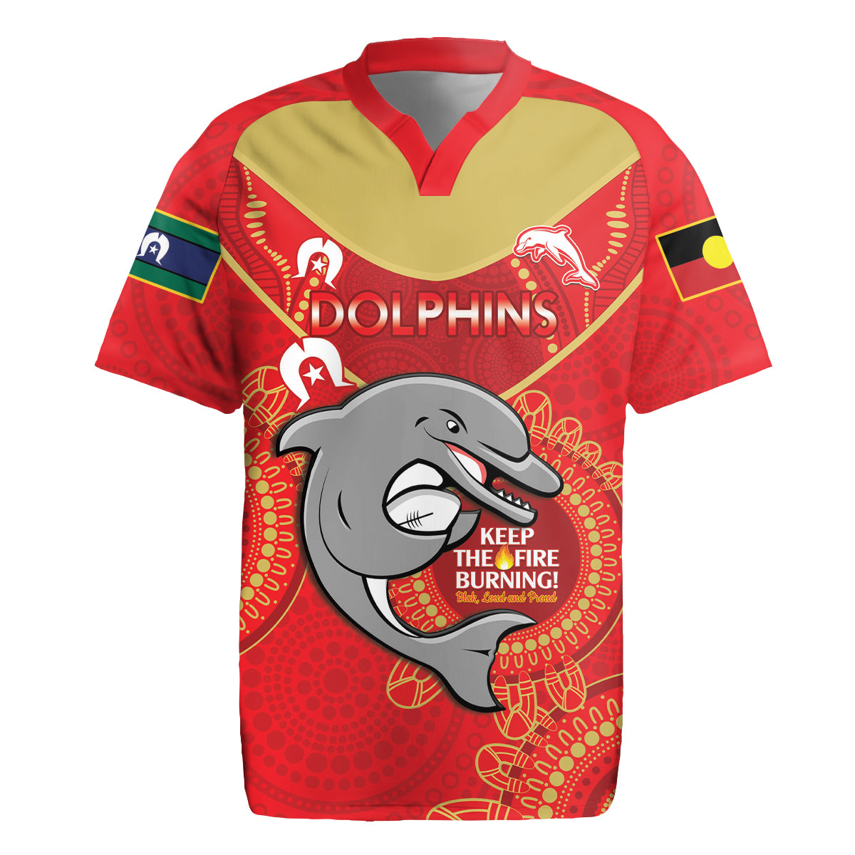 Custom NRL Dolphins NAIDOC Week Rugby Jersey Keep The Fire Burning Indigenous Art