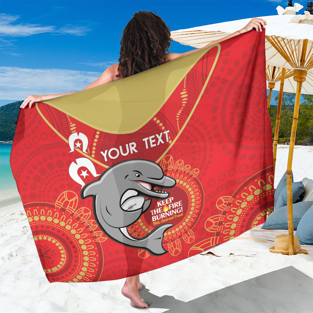 Custom NRL Dolphins NAIDOC Week Sarong Keep The Fire Burning Indigenous Art
