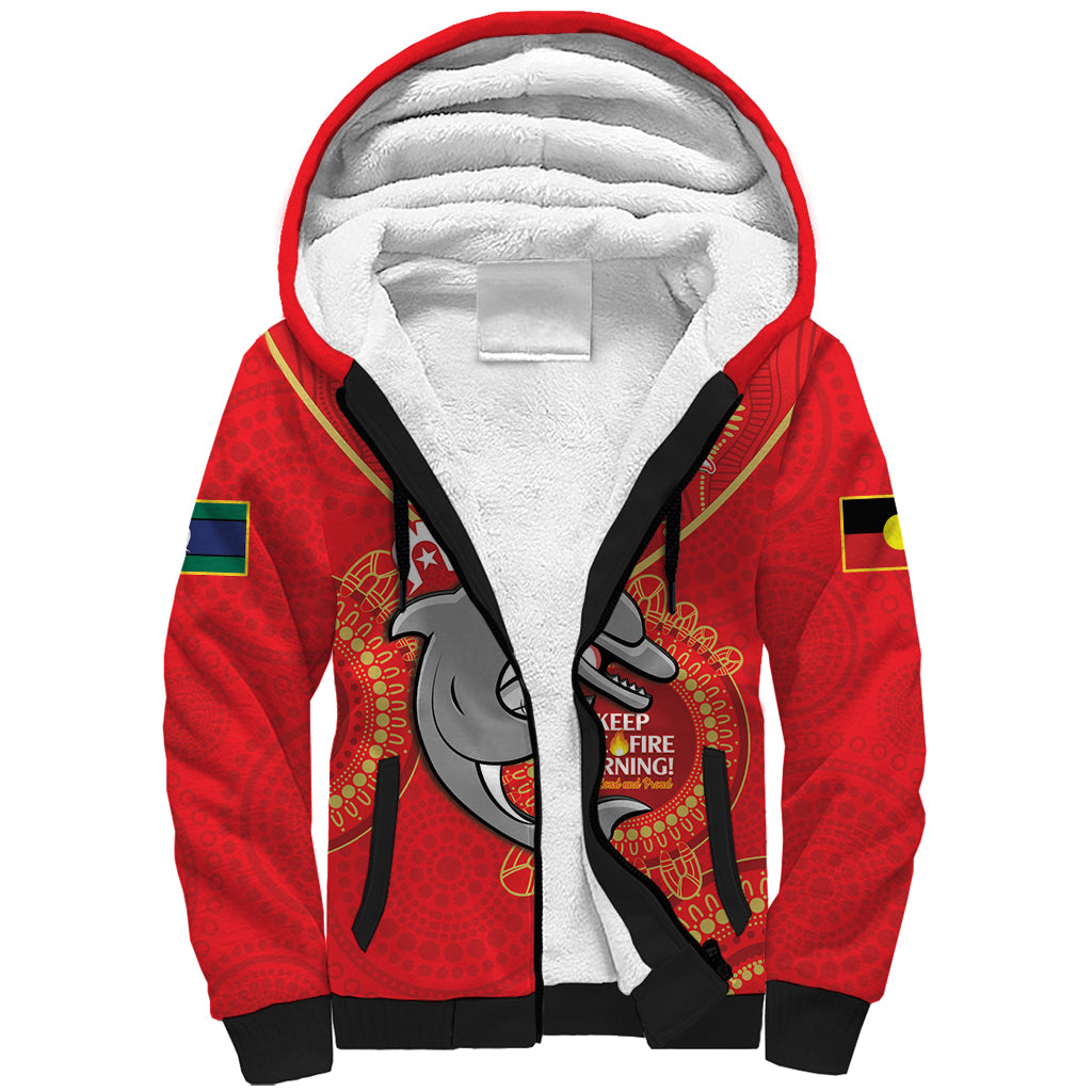 Custom NRL Dolphins NAIDOC Week Sherpa Hoodie Keep The Fire Burning Indigenous Art