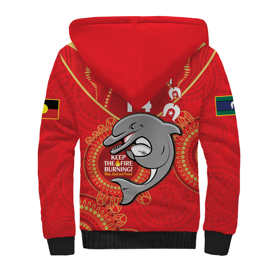 Custom NRL Dolphins NAIDOC Week Sherpa Hoodie Keep The Fire Burning Indigenous Art