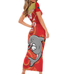 Custom NRL Dolphins NAIDOC Week Short Sleeve Bodycon Dress Keep The Fire Burning Indigenous Art