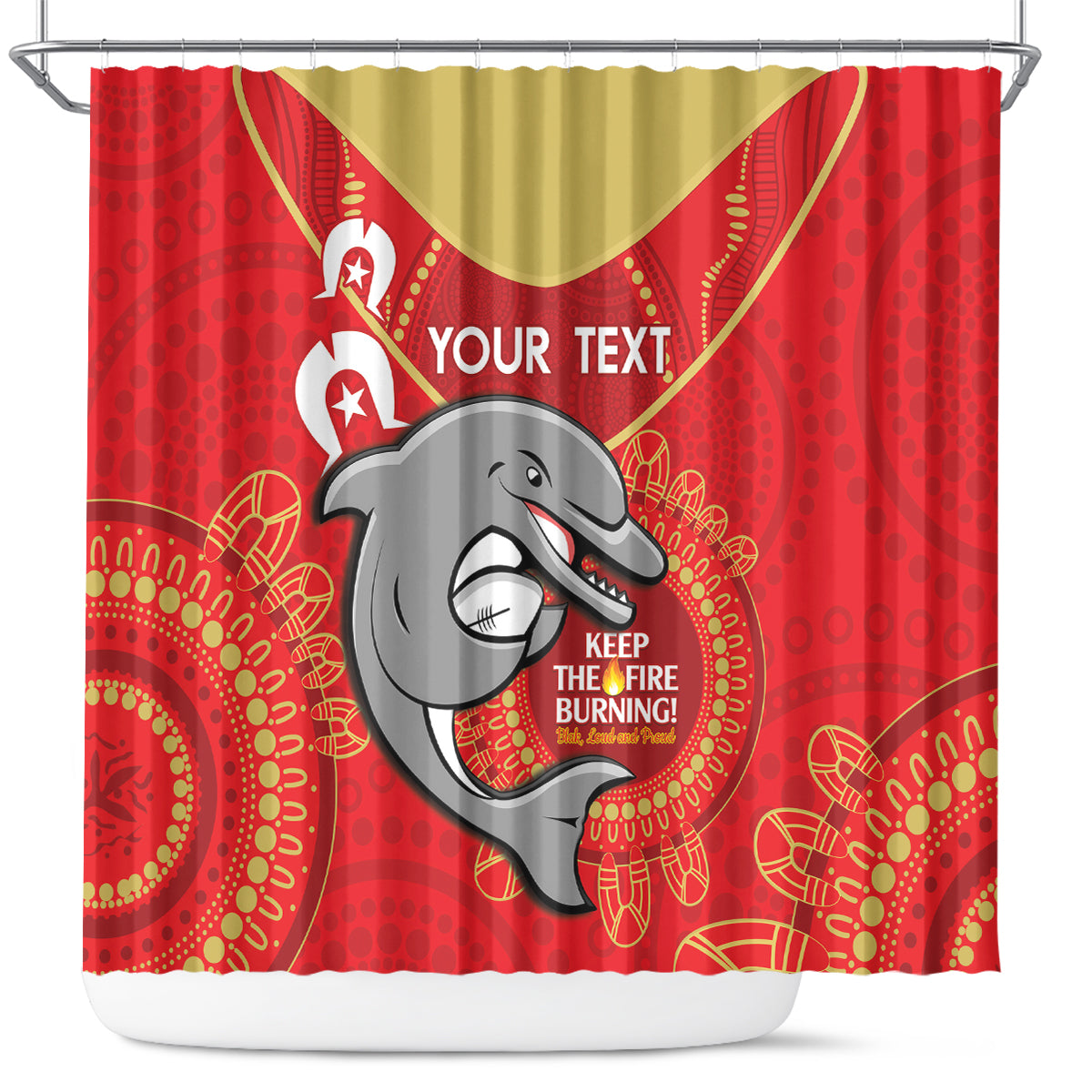 Custom NRL Dolphins NAIDOC Week Shower Curtain Keep The Fire Burning Indigenous Art