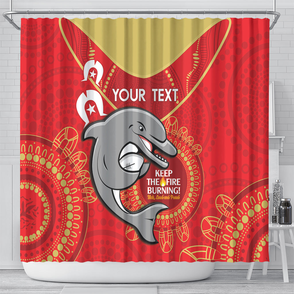 Custom NRL Dolphins NAIDOC Week Shower Curtain Keep The Fire Burning Indigenous Art