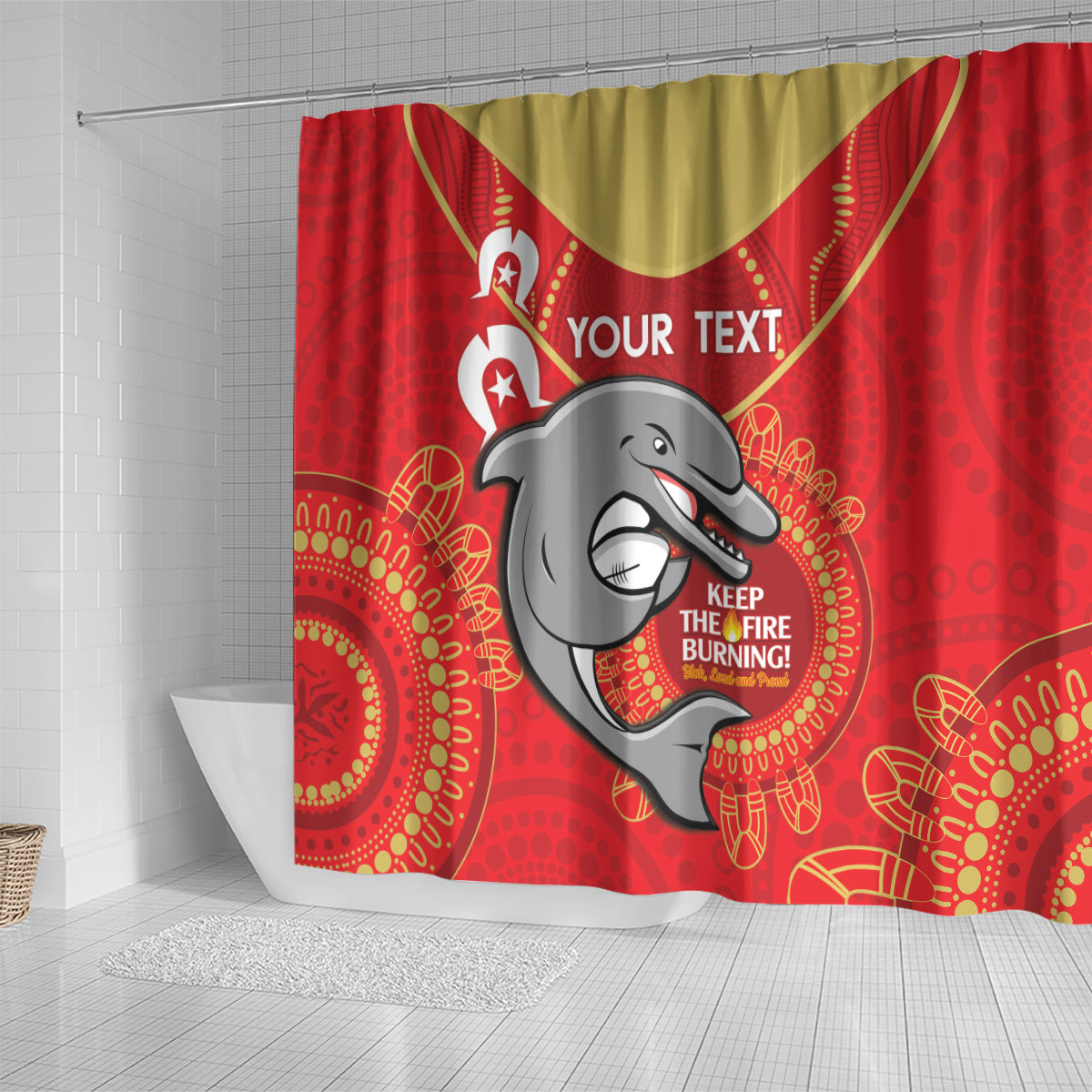 Custom NRL Dolphins NAIDOC Week Shower Curtain Keep The Fire Burning Indigenous Art
