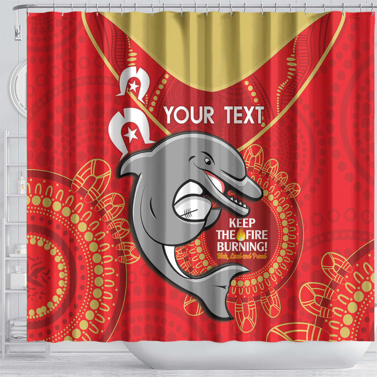 Custom NRL Dolphins NAIDOC Week Shower Curtain Keep The Fire Burning Indigenous Art