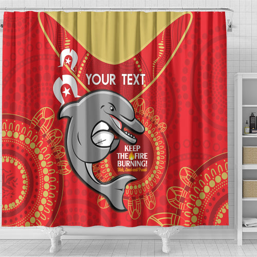 Custom NRL Dolphins NAIDOC Week Shower Curtain Keep The Fire Burning Indigenous Art