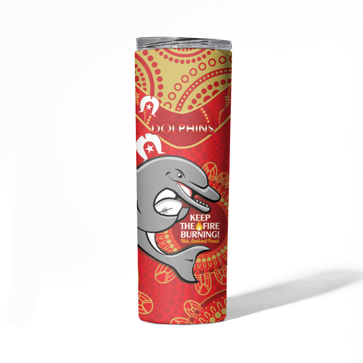 NRL Dolphins NAIDOC Week Skinny Tumbler Keep The Fire Burning Indigenous Art