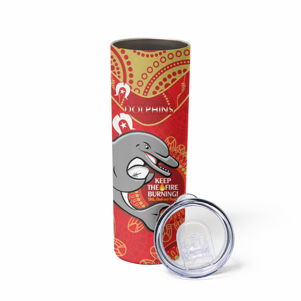 NRL Dolphins NAIDOC Week Skinny Tumbler Keep The Fire Burning Indigenous Art