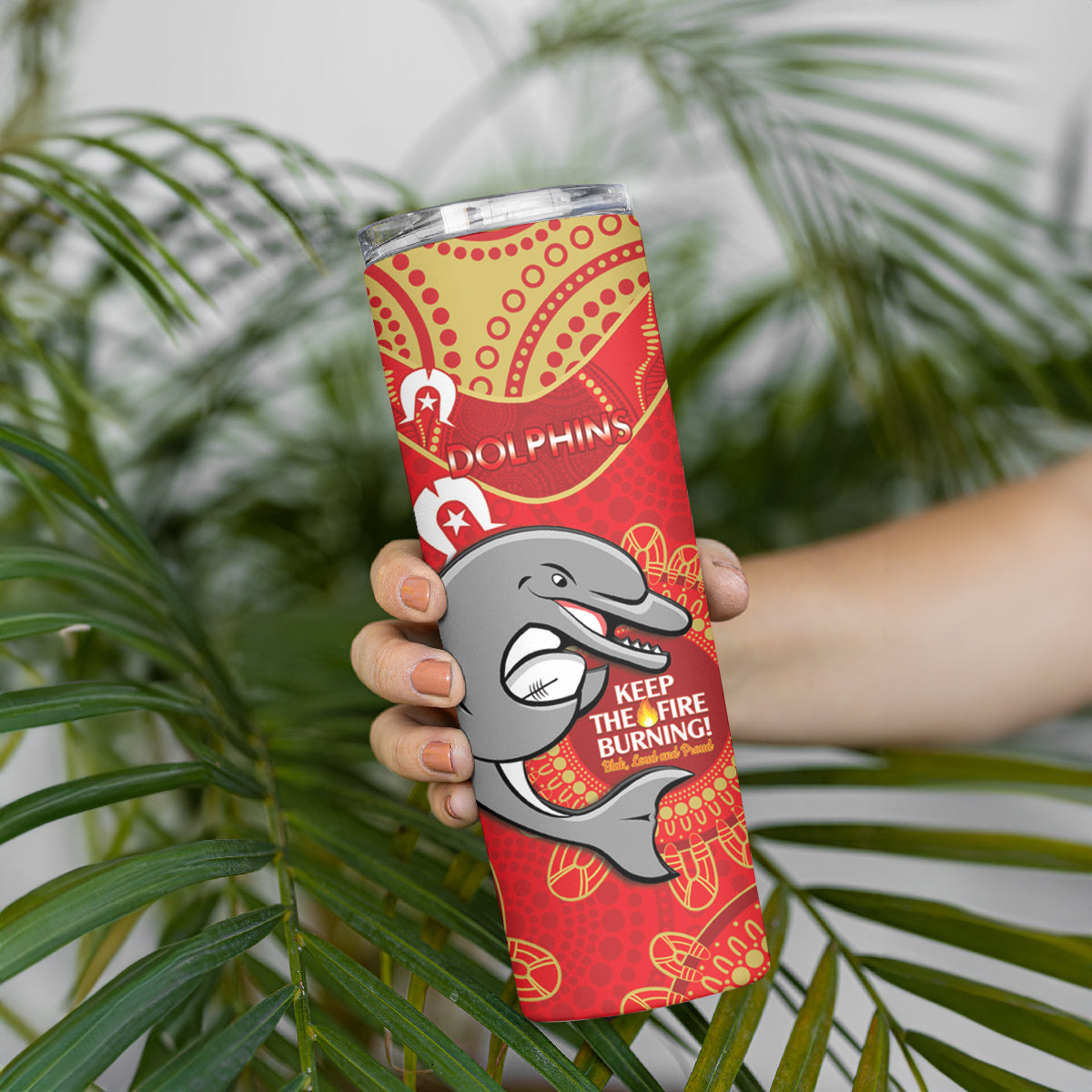 NRL Dolphins NAIDOC Week Skinny Tumbler Keep The Fire Burning Indigenous Art