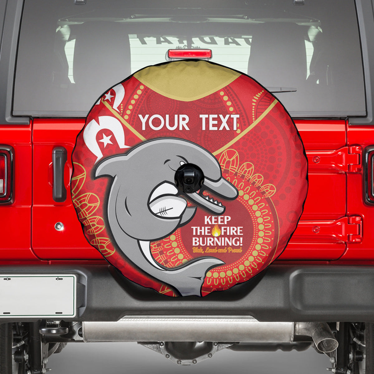 Custom NRL Dolphins NAIDOC Week Spare Tire Cover Keep The Fire Burning Indigenous Art