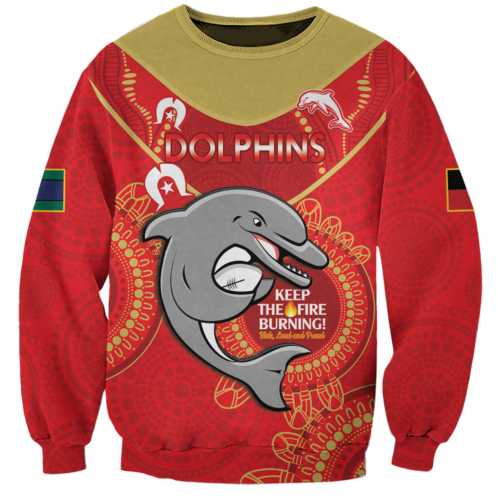 Custom NRL Dolphins NAIDOC Week Sweatshirt Keep The Fire Burning Indigenous Art