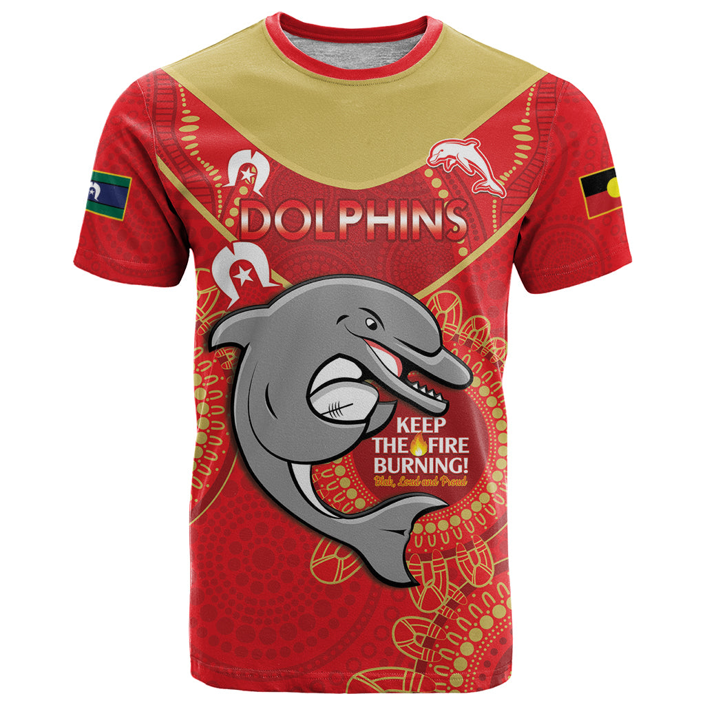Custom NRL Dolphins NAIDOC Week T Shirt Keep The Fire Burning Indigenous Art