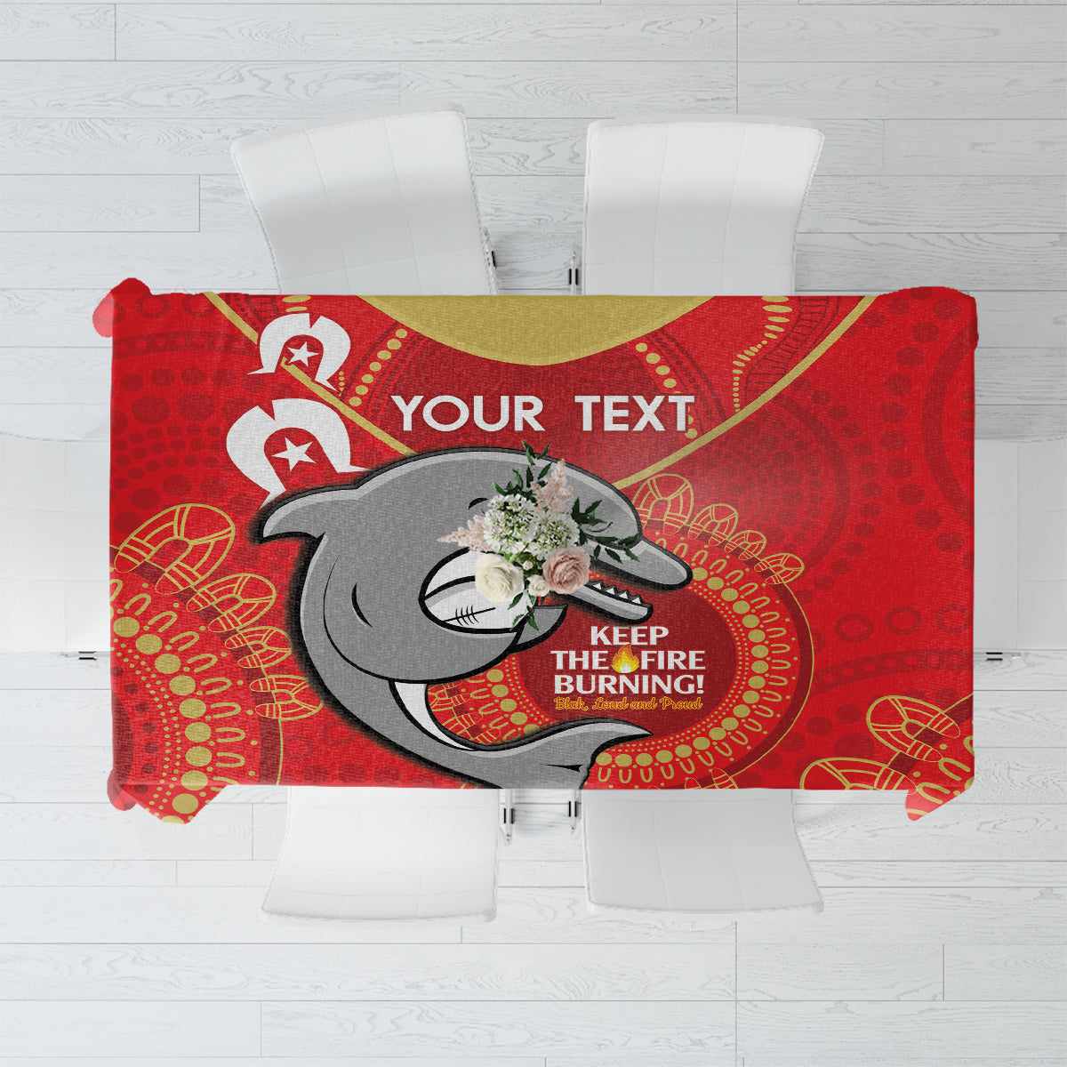 Custom NRL Dolphins NAIDOC Week Tablecloth Keep The Fire Burning Indigenous Art