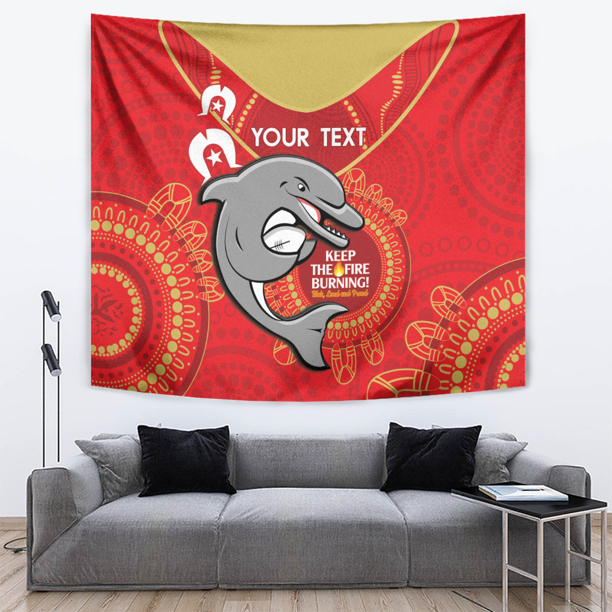 Custom NRL Dolphins NAIDOC Week Tapestry Keep The Fire Burning Indigenous Art