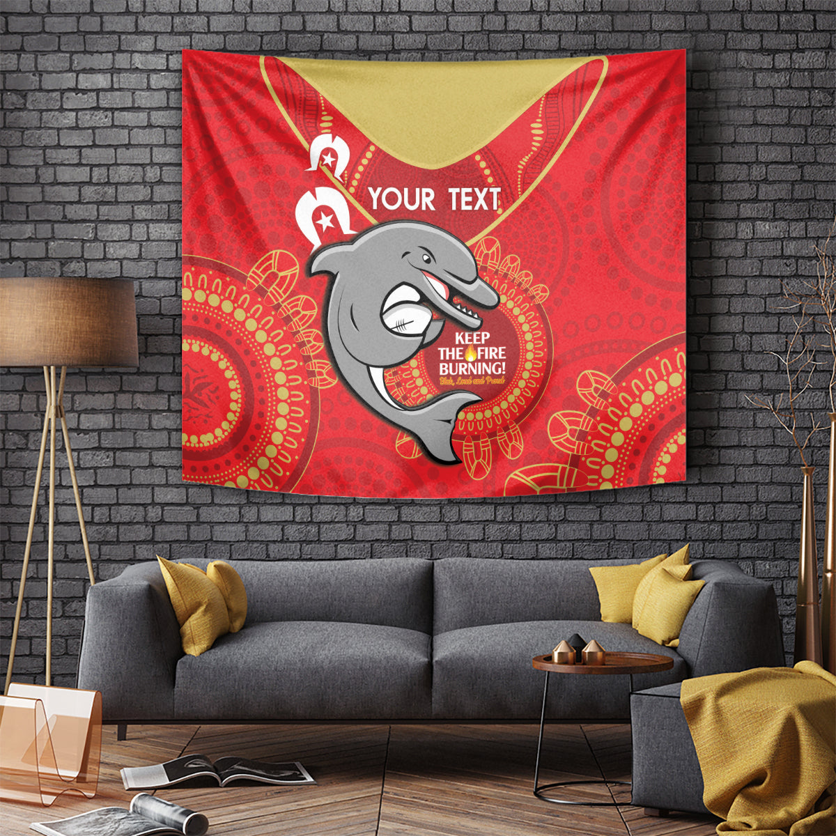 Custom NRL Dolphins NAIDOC Week Tapestry Keep The Fire Burning Indigenous Art