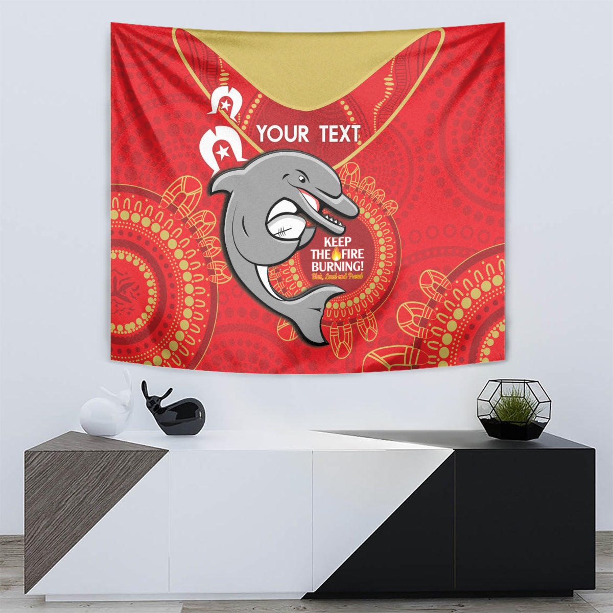 Custom NRL Dolphins NAIDOC Week Tapestry Keep The Fire Burning Indigenous Art