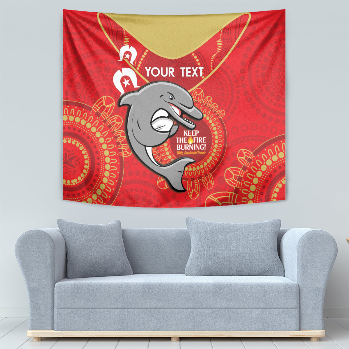 Custom NRL Dolphins NAIDOC Week Tapestry Keep The Fire Burning Indigenous Art
