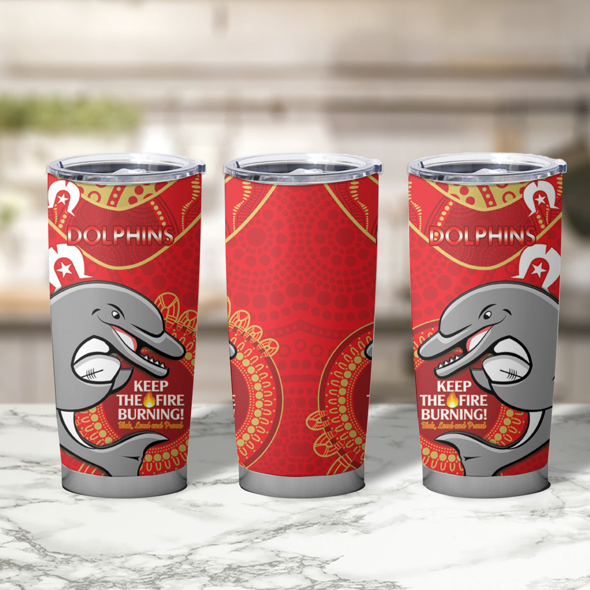 NRL Dolphins NAIDOC Week Tumbler Cup Keep The Fire Burning Indigenous Art