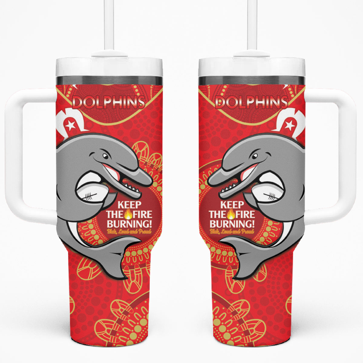 NRL Dolphins NAIDOC Week Tumbler With Handle Keep The Fire Burning Indigenous Art