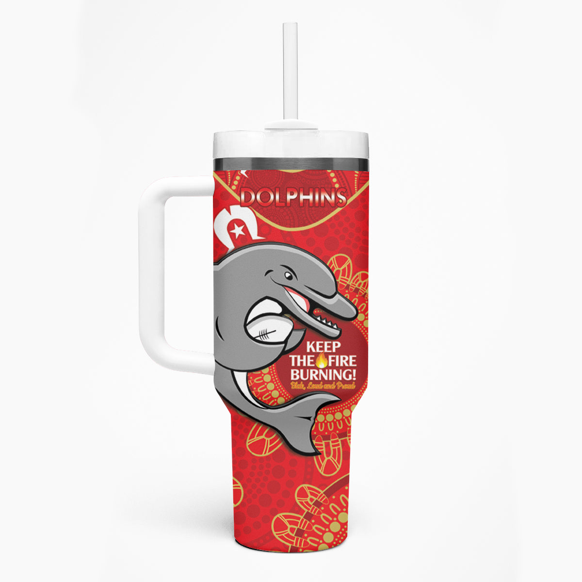 NRL Dolphins NAIDOC Week Tumbler With Handle Keep The Fire Burning Indigenous Art