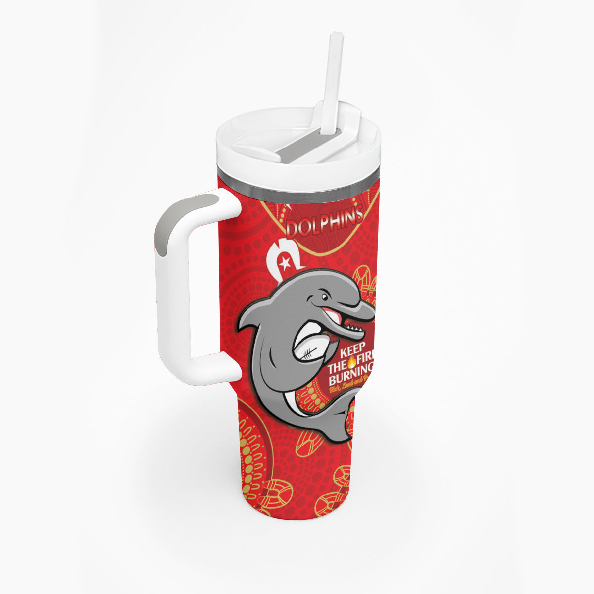 NRL Dolphins NAIDOC Week Tumbler With Handle Keep The Fire Burning Indigenous Art