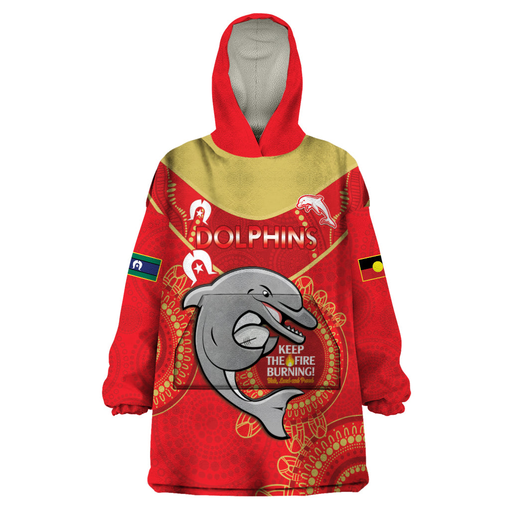 Custom NRL Dolphins NAIDOC Week Wearable Blanket Hoodie Keep The Fire Burning Indigenous Art
