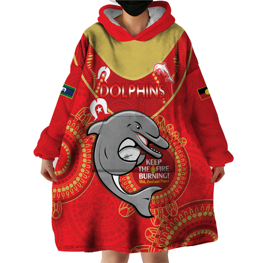 Custom NRL Dolphins NAIDOC Week Wearable Blanket Hoodie Keep The Fire Burning Indigenous Art
