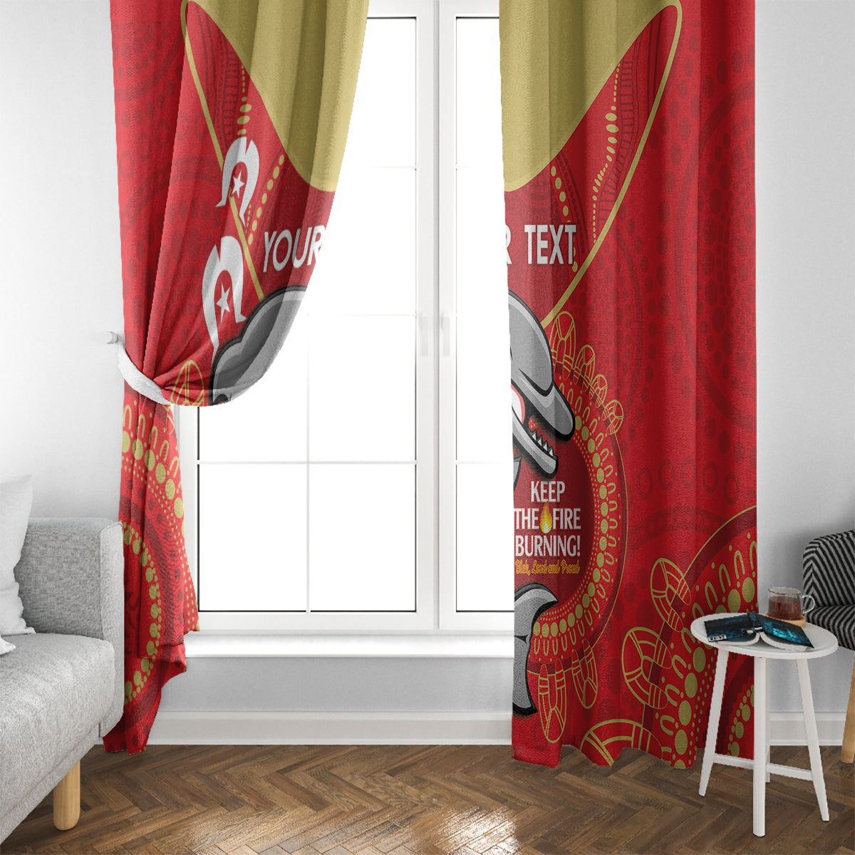 Custom NRL Dolphins NAIDOC Week Window Curtain Keep The Fire Burning Indigenous Art