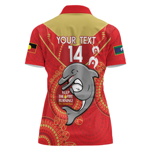 Custom NRL Dolphins NAIDOC Week Women Polo Shirt Keep The Fire Burning Indigenous Art