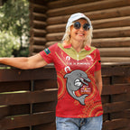 Custom NRL Dolphins NAIDOC Week Women Polo Shirt Keep The Fire Burning Indigenous Art